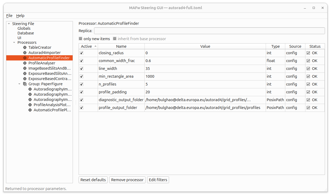 Processor Parameter Editor